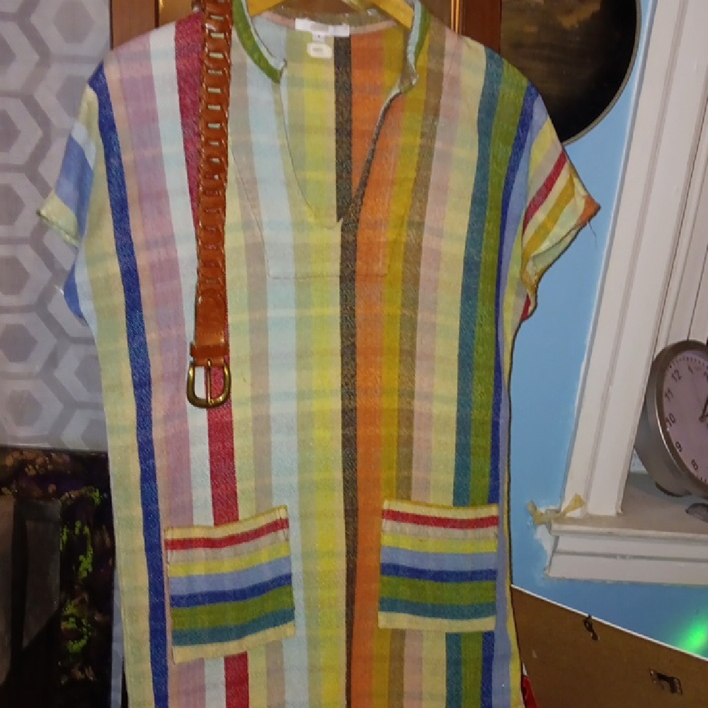 "WARM" Multicolor STRIPED Dress Also Shown W Grain Leather Belt Sold Seperately